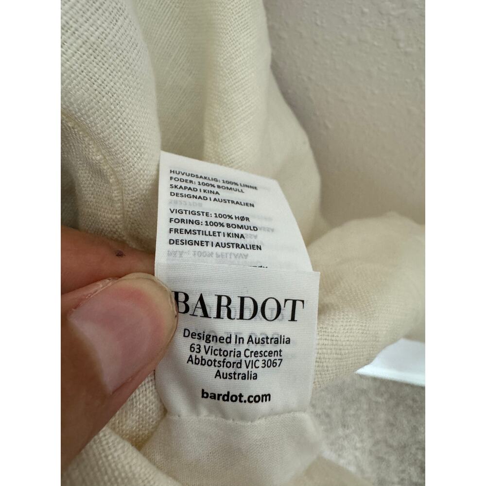 Bardot Cream Puff Sleeve Linen Cottagecore Mini Dress Size 8 - Picture 7 of 8